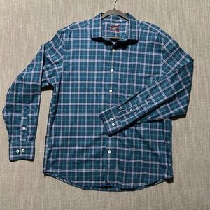 UNTUCKit Harwin Teal WF Plaid Shirt Mens Large Regular Fit Wrinkle Free 41613